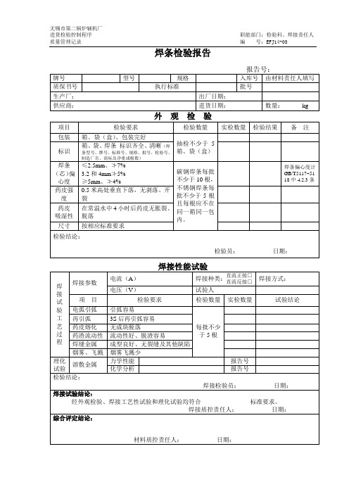 焊条检验报告