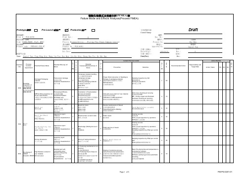 制程失效模式及效应分析（PFMEA）表