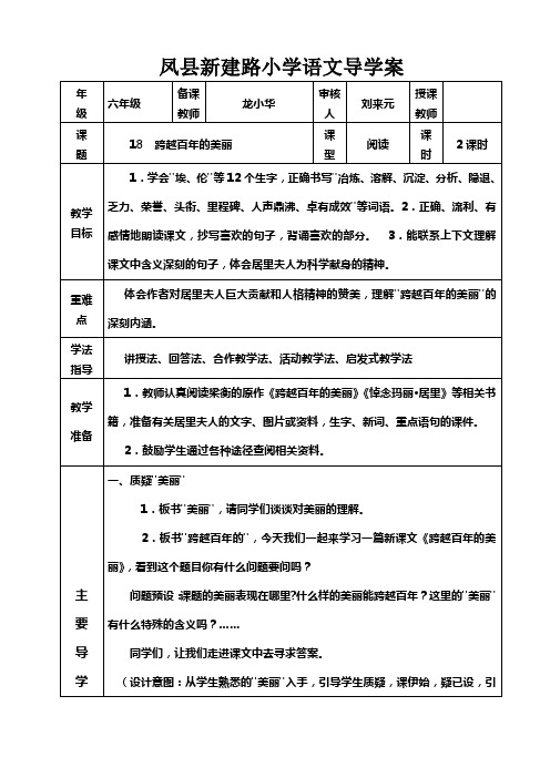 18跨越百年的美丽导学案模板