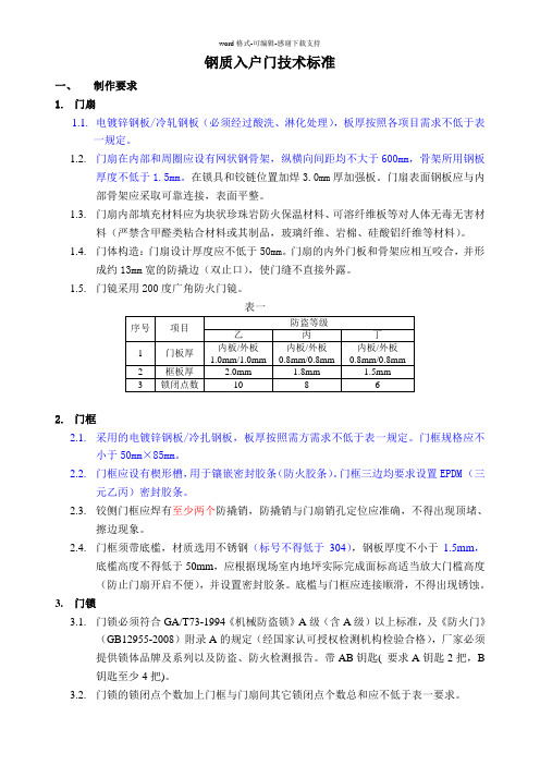 入户门技术标准要求