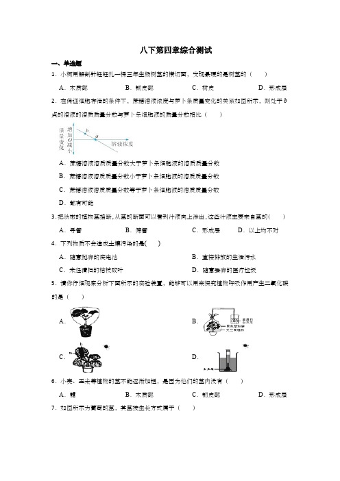 八年级下册第四章综合测试——2022-2023学年浙教版八年级下册科学