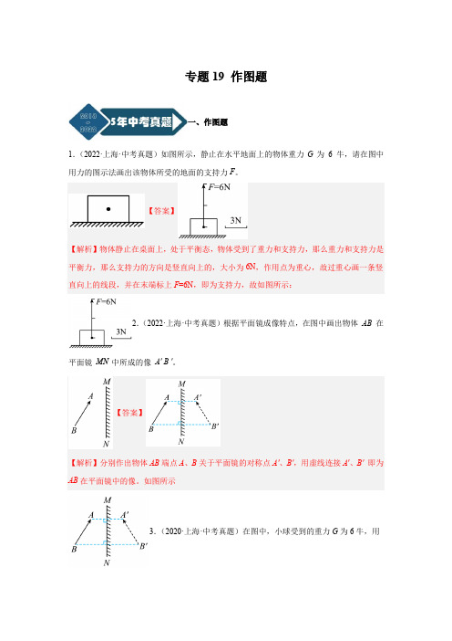 上海5年(2018-2022)物理中考真题1年模考题分项汇编专题19 作图题(解析版)