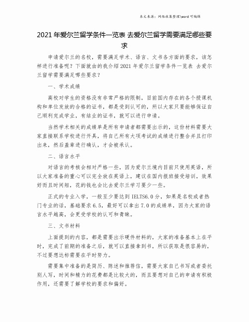 2021年爱尔兰留学条件一览表 去爱尔兰留学需要满足哪些要求.doc