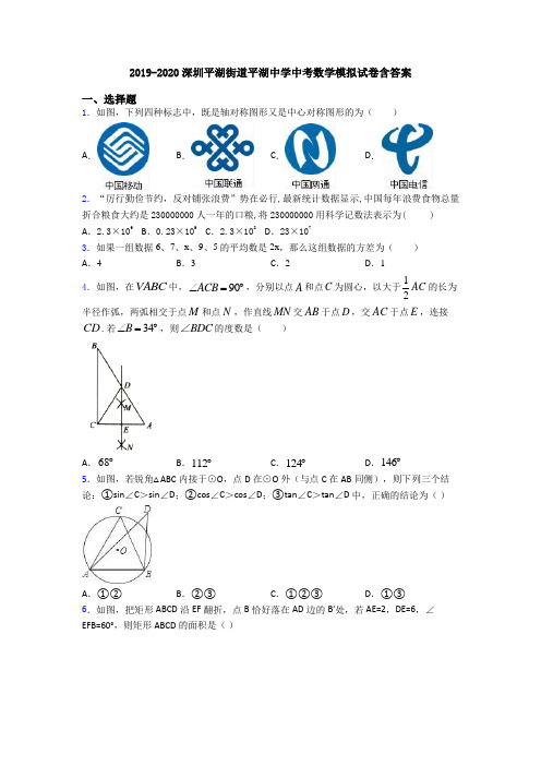 2019-2020深圳平湖街道平湖中学中考数学模拟试卷含答案