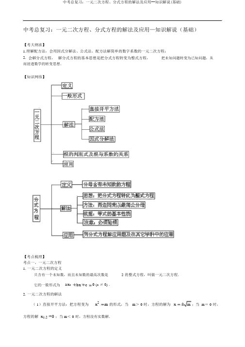 中考总复习：一元二次方程、分式方程的解法及应用--知识讲解(基础)