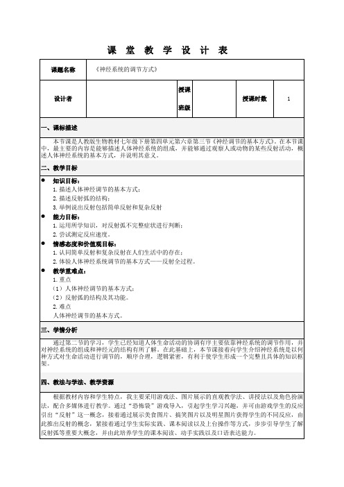 《神经系统的调节方式》教案及反思