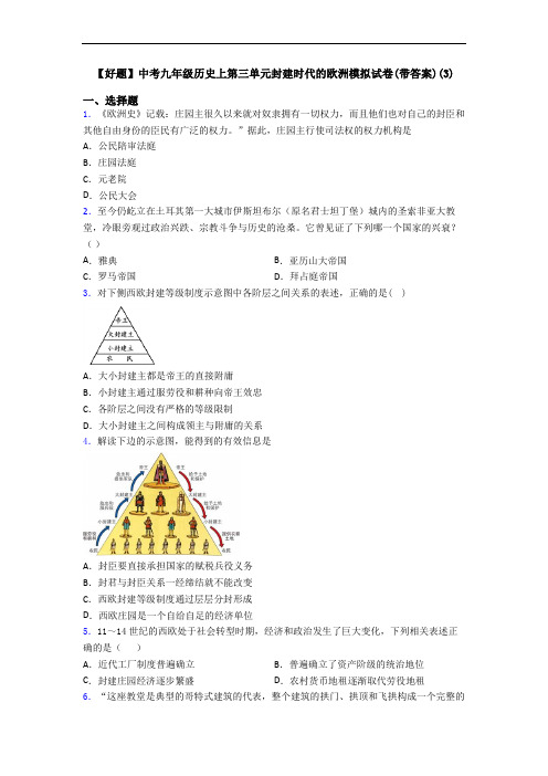 【好题】中考九年级历史上第三单元封建时代的欧洲模拟试卷(带答案)(3)