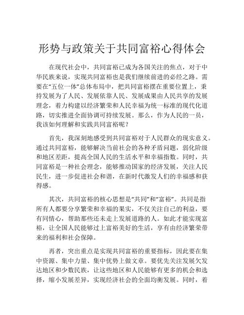 形势与政策关于共同富裕心得体会