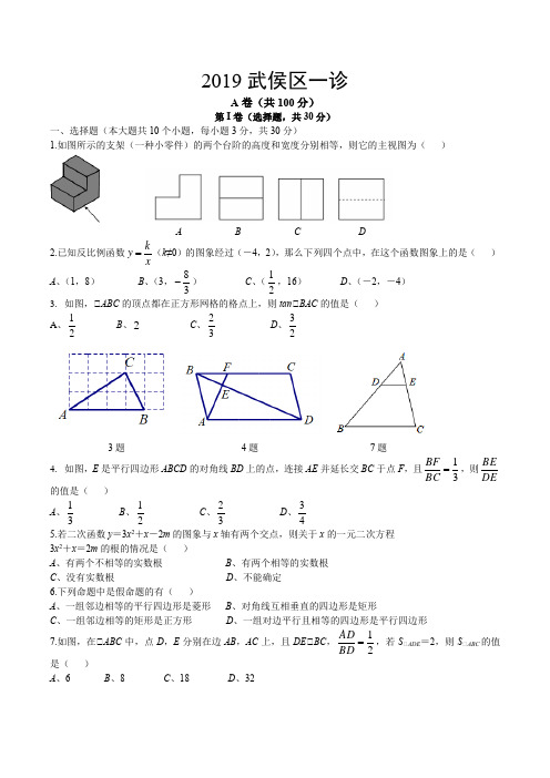 2019四川省成都市武侯区初三中考一诊数学试题