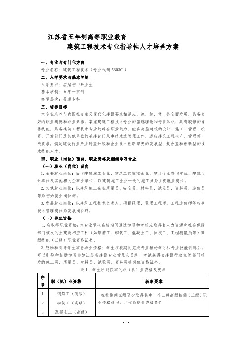 五年制高职建筑工程技术专业人才培养方案