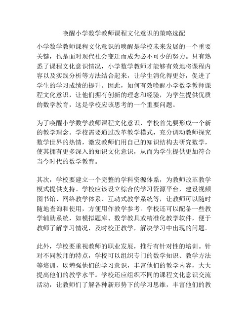 唤醒小学数学教师课程文化意识的策略选配