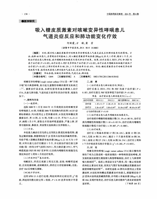 吸入糖皮质激素对咳嗽变异性哮喘患儿气道炎症反应和肺功能变化疗效