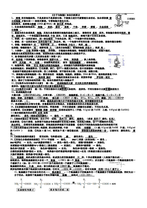 高中生物必修一《分子与细胞》基础的知识点填空