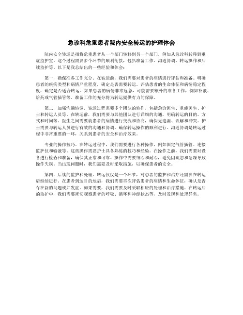 急诊科危重患者院内安全转运的护理体会