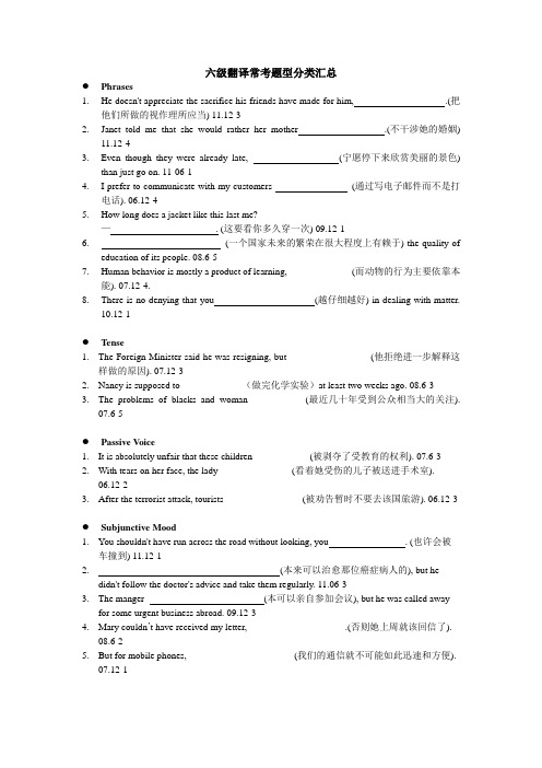 六级翻译常考题型分类汇总