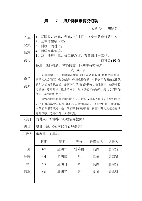 升旗记载表模板