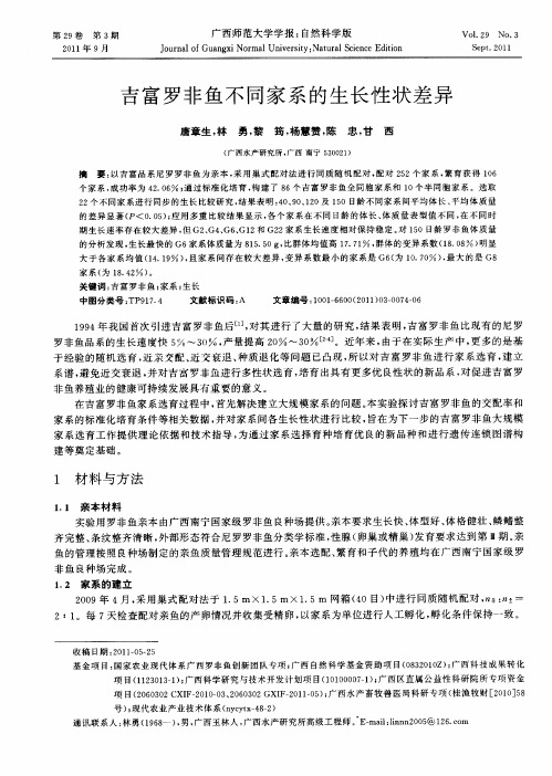 吉富罗非鱼不同家系的生长性状差异