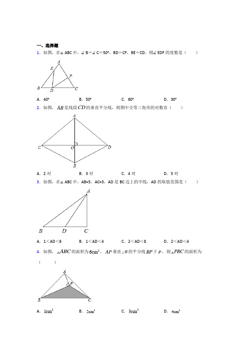 苏州市八年级数学上册第十二章【全等三角形】测试卷(答案解析)