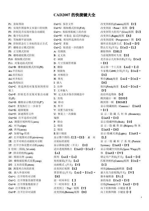 CAD2007的快捷键大全