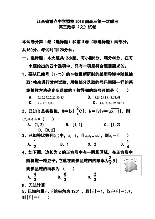 2018届江西省重点中学盟校高三第一次十校联考 文科数学试题及答案 精品