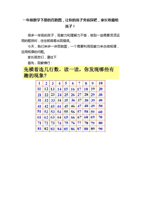 一年级数学下册的百数图，让你的孩子变侦探吧，家长收藏给孩子！