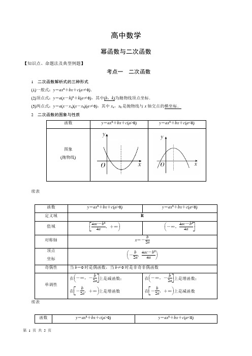 高中数学-幂函数与二次函数