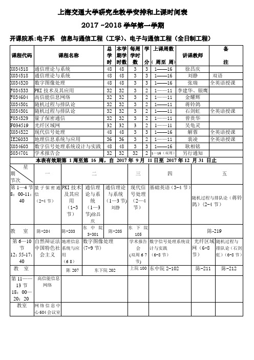 上海交通大学研究生教学安排和上课时间表-上海交通大学-电子信息与