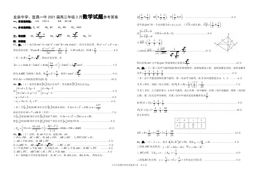 湖北省龙泉中学、宜昌一中2021届高三数学2月联合考试试题答案