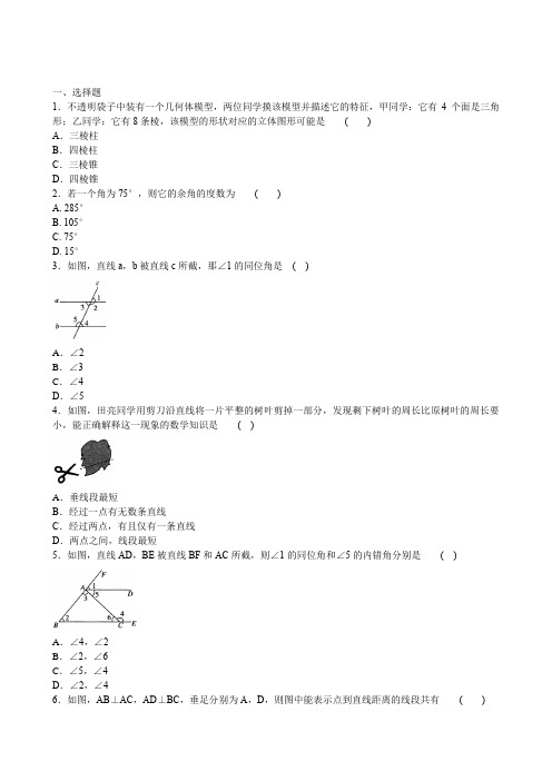 2020-2021中考数学专题分类卷 专题十三 几何初步、相交线与平行线(真题篇)