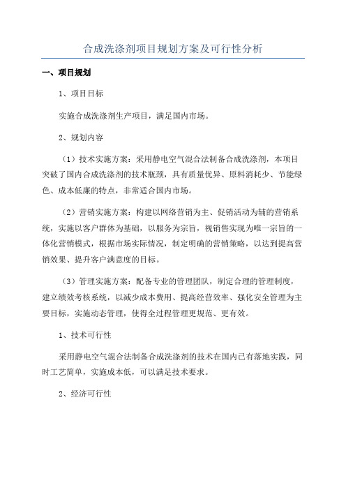 合成洗涤剂项目规划方案及可行性分析