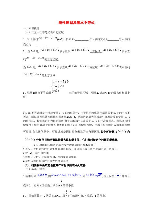 江苏省高三数学二轮复习专练 线性规划与基本不等式(特长班)