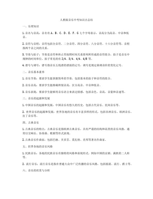 人教版音乐中考知识点总结