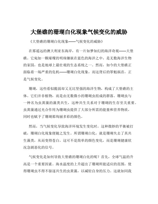 大堡礁的珊瑚白化现象气候变化的威胁