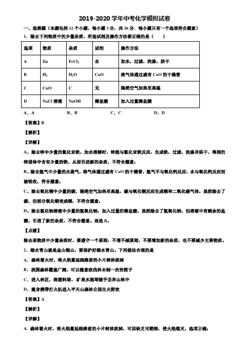 (8份试卷汇总)2019-2020学年内蒙古包头市第一次中考模拟考试化学试卷