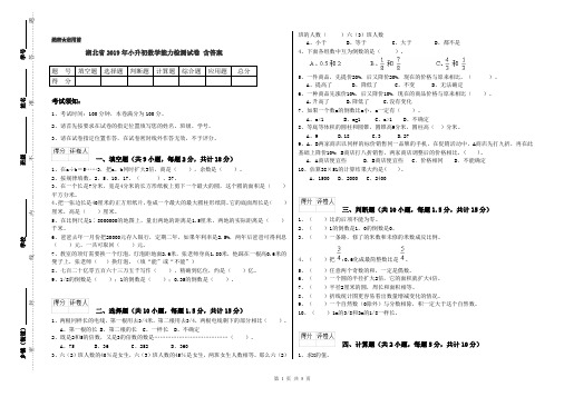 湖北省2019年小升初数学能力检测试卷 含答案