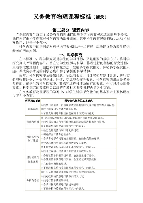 课程标准对于科学探究能力的基本要求