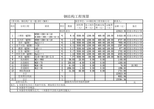 钢结构工程预算