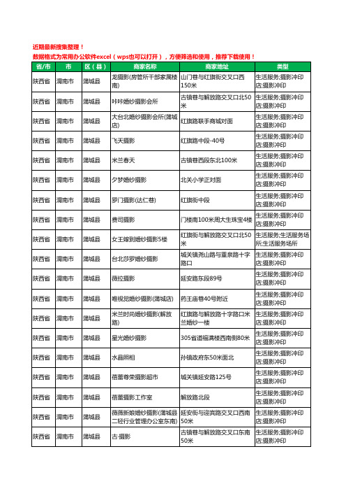 2020新版陕西省渭南市蒲城县婚纱摄影工商企业公司商家名录名单黄页联系方式电话大全19家