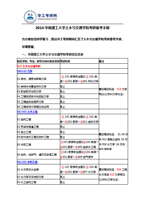 2018华南理工大学土木与交通学院考研备考手册