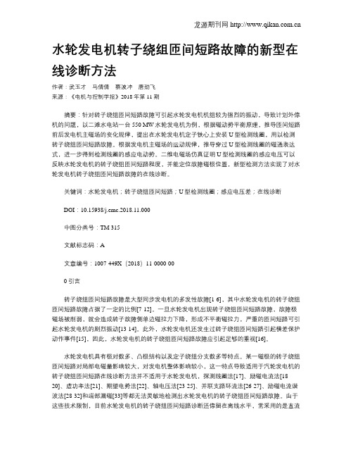 水轮发电机转子绕组匝间短路故障的新型在线诊断方法