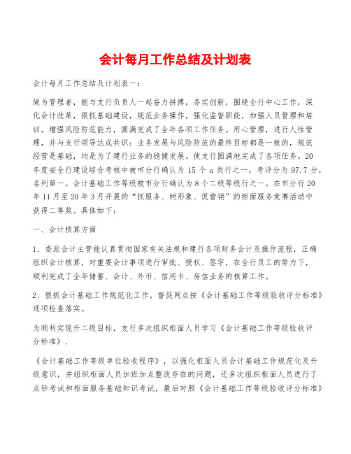 会计每月工作总结及计划表