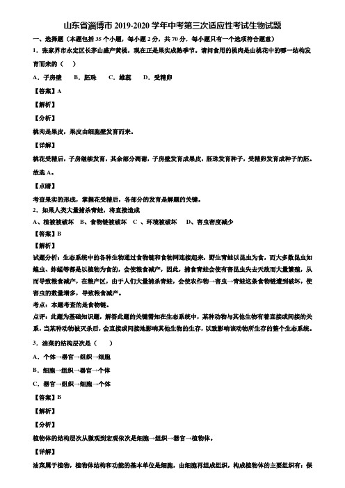 山东省淄博市2019-2020学年中考第三次适应性考试生物试题含解析