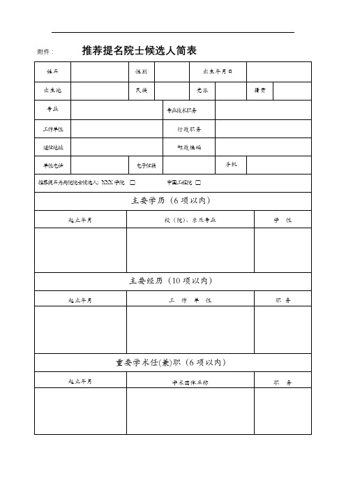 推荐提名院士候选人简表【模板】