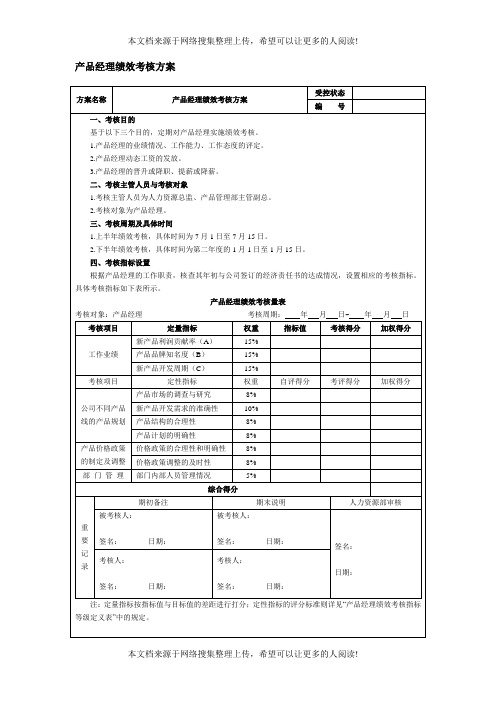 产品经理绩效考核方案