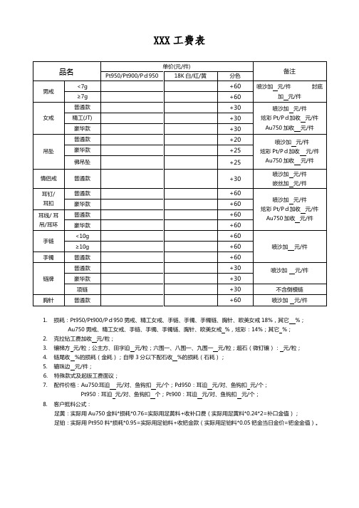 18K镶嵌工费模版