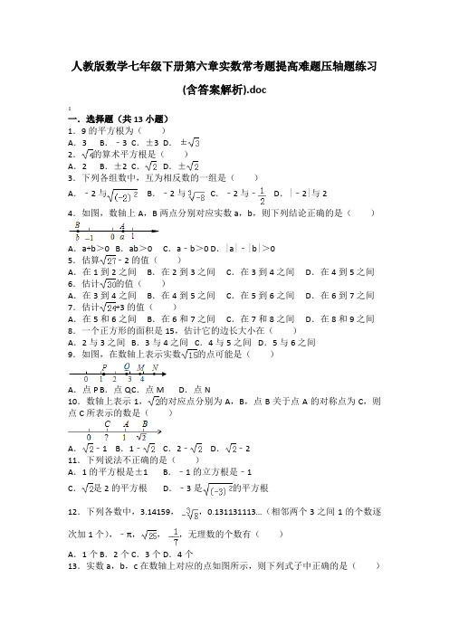 人教版数学七年级下册第六章实数所有知识点总结和常考题提高难题压轴题练习(含答案解析)