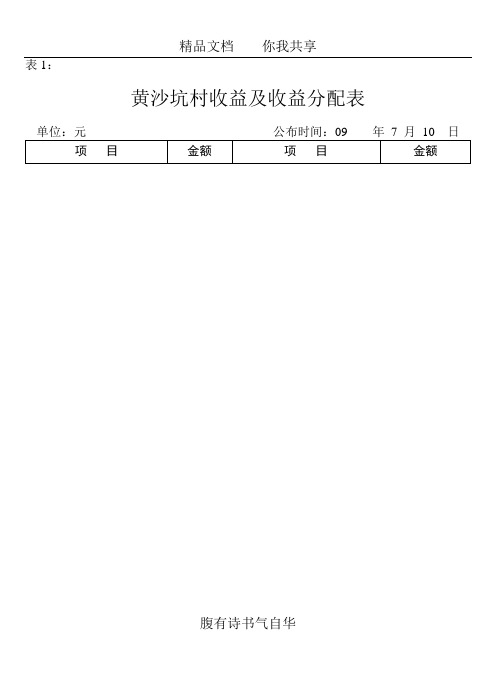 黄沙坑村收益及收益分配表