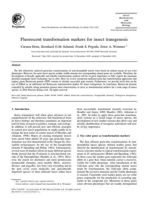 2001 Fluorescent transformation markers for insect transgenesis