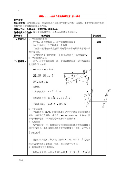 高中数学空间向量的数乘运算教案人教新课标必修2