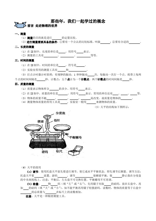 上海市初二物理第一学期概念复习汇总